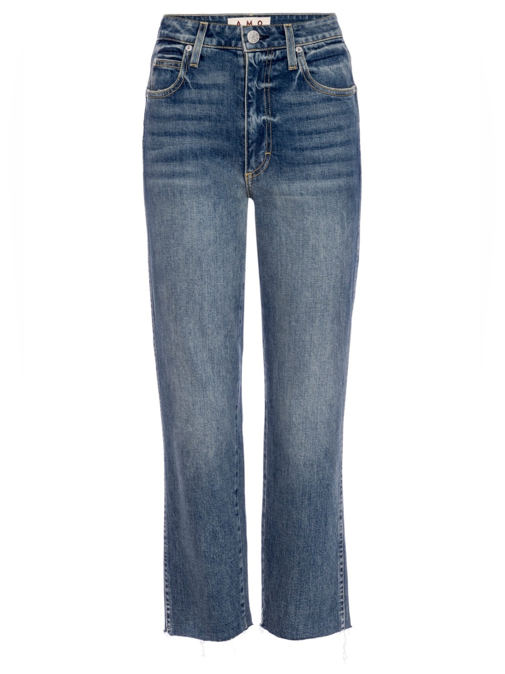 AMO Chloe Crop Straight Leg Jeans in Kismet Medium Blue Wash Size 26 High Rise